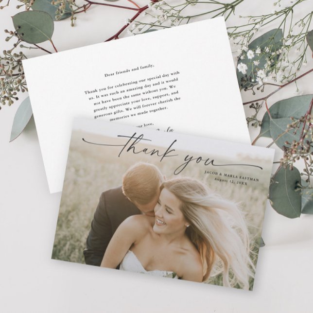 Tarjeta De Agradecimiento Boda de Foto con Guion Simple (Subido por el creador)