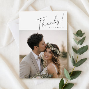 Tarjeta De Agradecimiento Boda de foto con letra manuscrita rústica