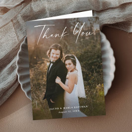 Tarjeta De Agradecimiento Boda de Foto con Letra Moderna