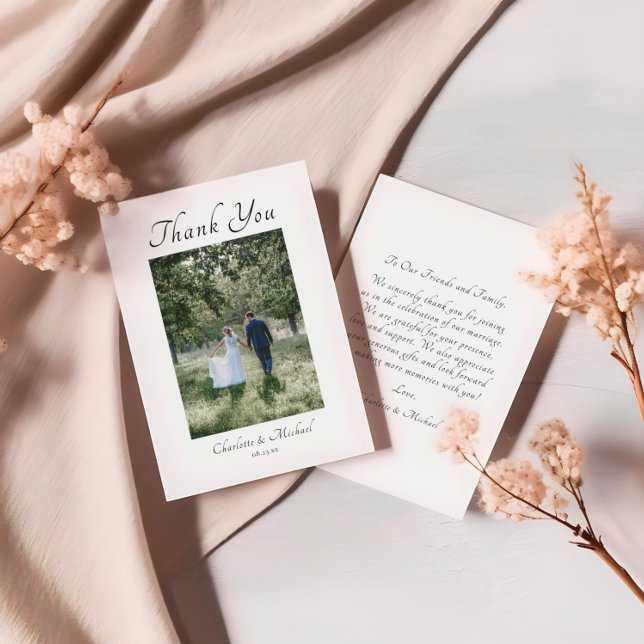 Tarjeta De Agradecimiento Boda de Foto de Caligrafía Elegante Moderna (Subido por el creador)