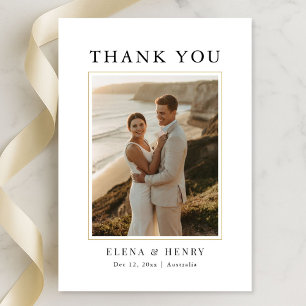 Tarjeta De Agradecimiento Boda de Foto de Destino Minimalista Dorado Moderno