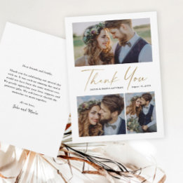 Tarjeta De Agradecimiento Boda de foto de escritura de oro moderna 3