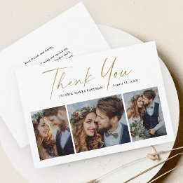 Tarjeta De Agradecimiento Boda de foto de escritura de oro moderno 3