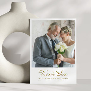 Tarjeta De Agradecimiento Boda de Foto de Escritura Dorada Elegante Vintage