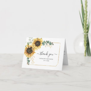 Tarjeta De Agradecimiento Boda de Foto de Girasol Eucalipto Acuarela
