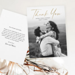 Tarjeta De Agradecimiento Boda de foto de guión de oro moderno