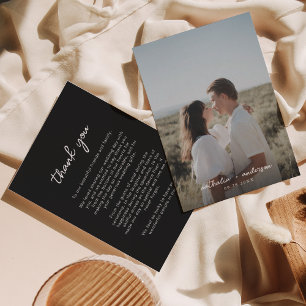 Tarjeta De Agradecimiento Boda de foto de guión negro simple
