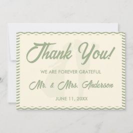 Tarjeta De Agradecimiento Boda de Foto de Raya Ondulada Verde Salvia Moderna