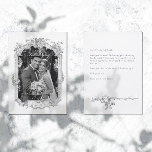 Tarjeta De Agradecimiento Boda de foto de rosa clásica francesa ornamentada