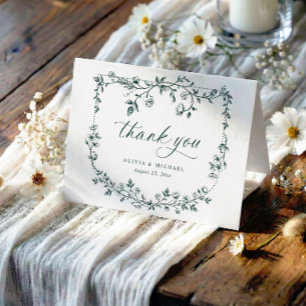 Tarjeta De Agradecimiento Boda de foto de seda verde esmeralda Toile frances