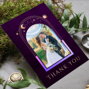 Tarjeta De Agradecimiento Boda de Foto de Sol Luna Estrellas Celestiales Cir