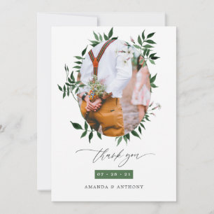 Tarjeta De Agradecimiento Boda de Foto de Vegetación de Bosque con Acuarela