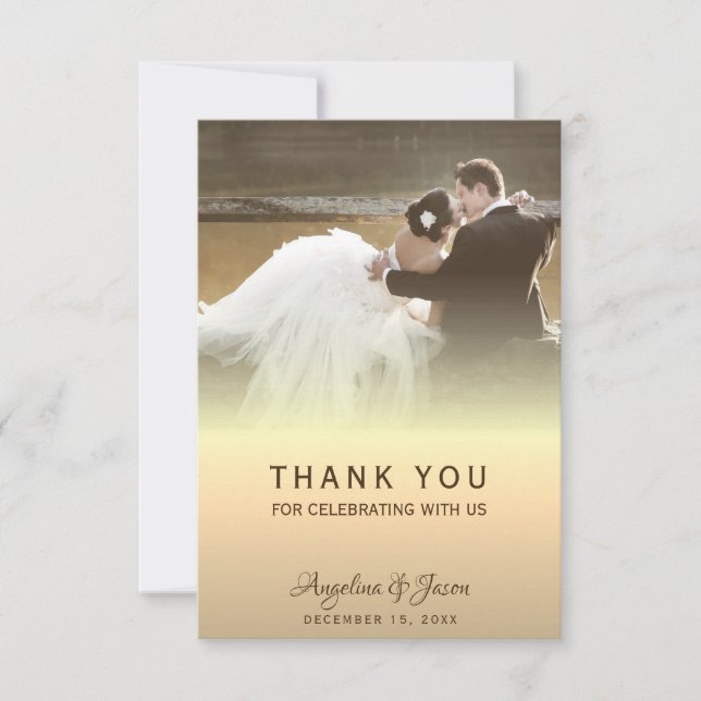 Tarjeta De Agradecimiento Boda de Foto Dorada (Anverso)