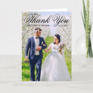 Tarjeta De Agradecimiento Boda de foto elegante de Bride & Groom