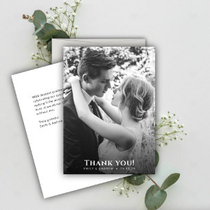 Tarjeta De Agradecimiento Boda de foto en B&W minimalista
