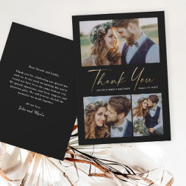 Tarjeta De Agradecimiento Boda de Foto Escritura Moderna en Oro 3