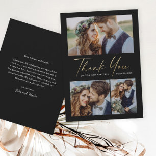 Tarjeta De Agradecimiento Boda de Foto Escritura Moderna en Oro 3