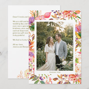 Tarjeta De Agradecimiento Boda de Foto Floral Acuarela Colorida Personalizad
