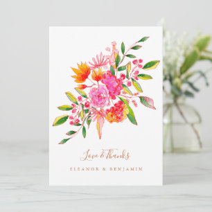 Tarjeta De Agradecimiento Boda de Foto Floral Acuarela Naranja Personalizada