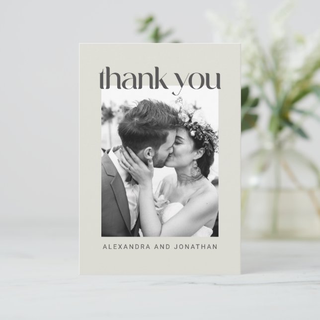Tarjeta De Agradecimiento Boda de Foto Floral Boho Taupe Sage Rústico (Anverso de pie)