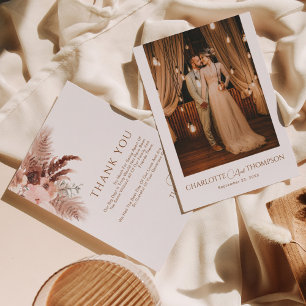 Tarjeta De Agradecimiento Boda de Foto Floral de Terracota Bohemiana Moderna