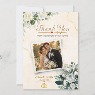 Tarjeta De Agradecimiento Boda de Foto Floral Elegante