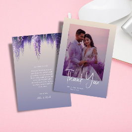 Tarjeta De Agradecimiento Boda de Foto Floral Púrpura Gradiente Caprichosa