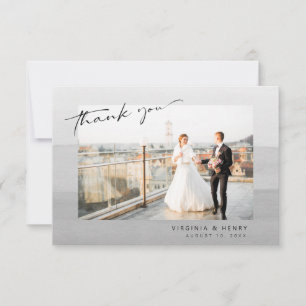 Tarjeta De Agradecimiento Boda de Foto Gris Moderno