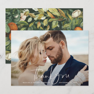 Tarjeta De Agradecimiento Boda de foto guión gracias cítricos botánicos