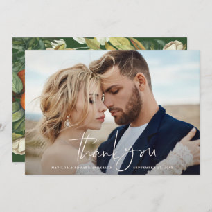Tarjeta De Agradecimiento Boda de foto guión gracias cítricos botánicos