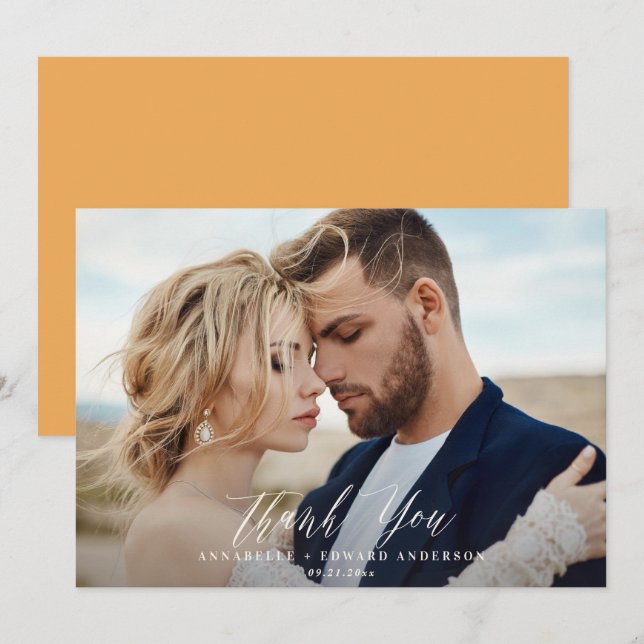 Tarjeta De Agradecimiento Boda de foto guión gracias cítricos botánicos (Anverso / Reverso)