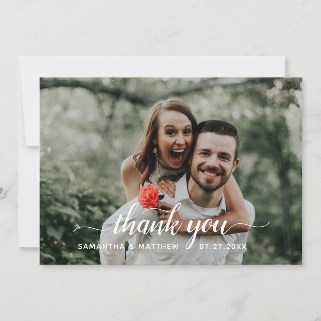 Tarjeta De Agradecimiento Boda de foto manuscrita con mano rusa (Anverso)