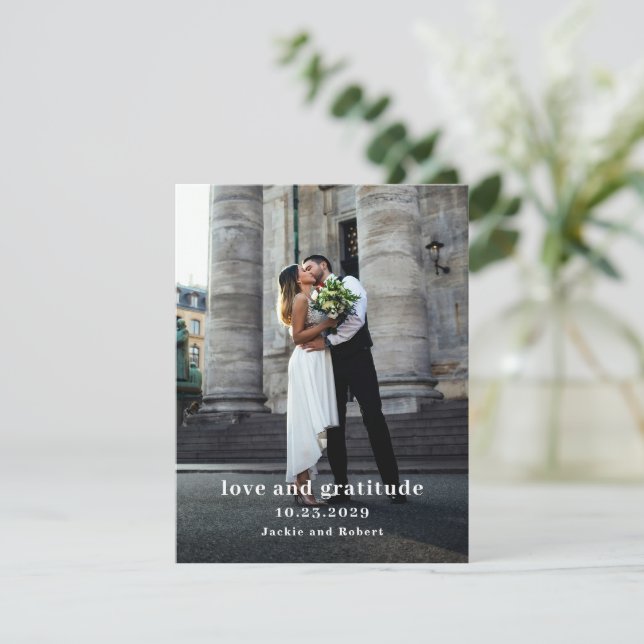 Tarjeta De Agradecimiento Boda de Foto Minimalista Moderna (Anverso de pie)
