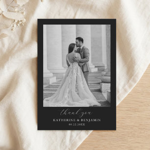 Tarjeta De Agradecimiento Boda de Foto Minimalista Negra Moderna