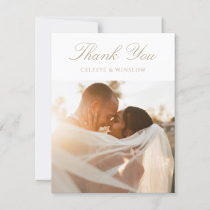 Tarjeta De Agradecimiento Boda de foto moderna clásica con monograma en oro