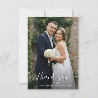 Tarjeta De Agradecimiento Boda de foto moderna con escritura en caligrafía b