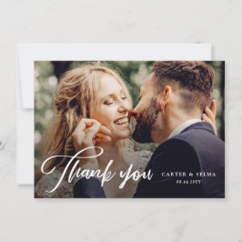 Tarjeta De Agradecimiento Boda de Foto Moderna con Letra Minimalista