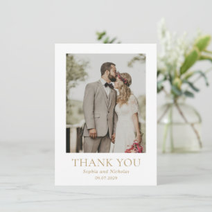 Tarjeta De Agradecimiento Boda de Foto Moderna de Oro Simple