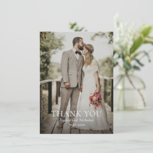 Tarjeta De Agradecimiento Boda de Foto Moderna en Blanco y Negro Simple