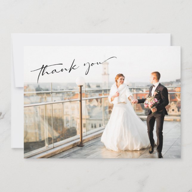 Tarjeta De Agradecimiento Boda de Foto Moderna Simple (Anverso)