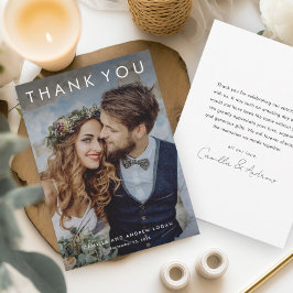 Tarjeta De Agradecimiento Boda de Foto Moderna Tipográfica Simple 