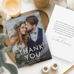 Tarjeta De Agradecimiento Boda de Foto Moderna Tipográfica Simple 