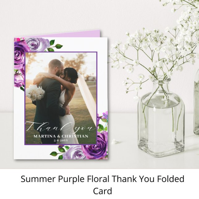 Tarjeta De Agradecimiento Boda de foto morado floral doblado (Subido por el creador)