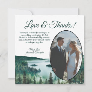 Tarjeta De Agradecimiento Boda de Foto Oval Acuarela del Lago Tahoe Rústico