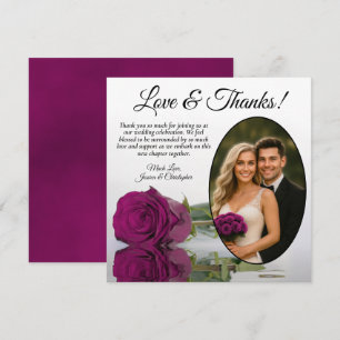 Tarjeta De Agradecimiento Boda de Foto Oval de Cassis Elegante o Rosa Magent