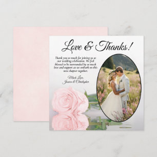 Tarjeta De Agradecimiento Boda de Foto Oval Rosa Elegante Rosa Pálido