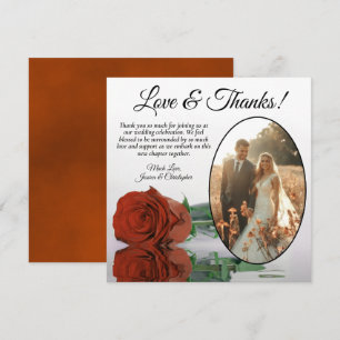 Tarjeta De Agradecimiento Boda de Foto Oval Rosa Naranja Elegante Óxido