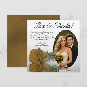Tarjeta De Agradecimiento Boda de Foto Oval Rosa Ocra Dorada Elegante