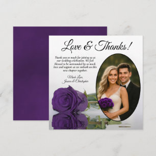 Tarjeta De Agradecimiento Boda de Foto Ovalada de Rosa Púrpura Real Elegante