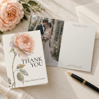 Tarjeta De Agradecimiento Boda de foto peonía melocotón editorial moderno po